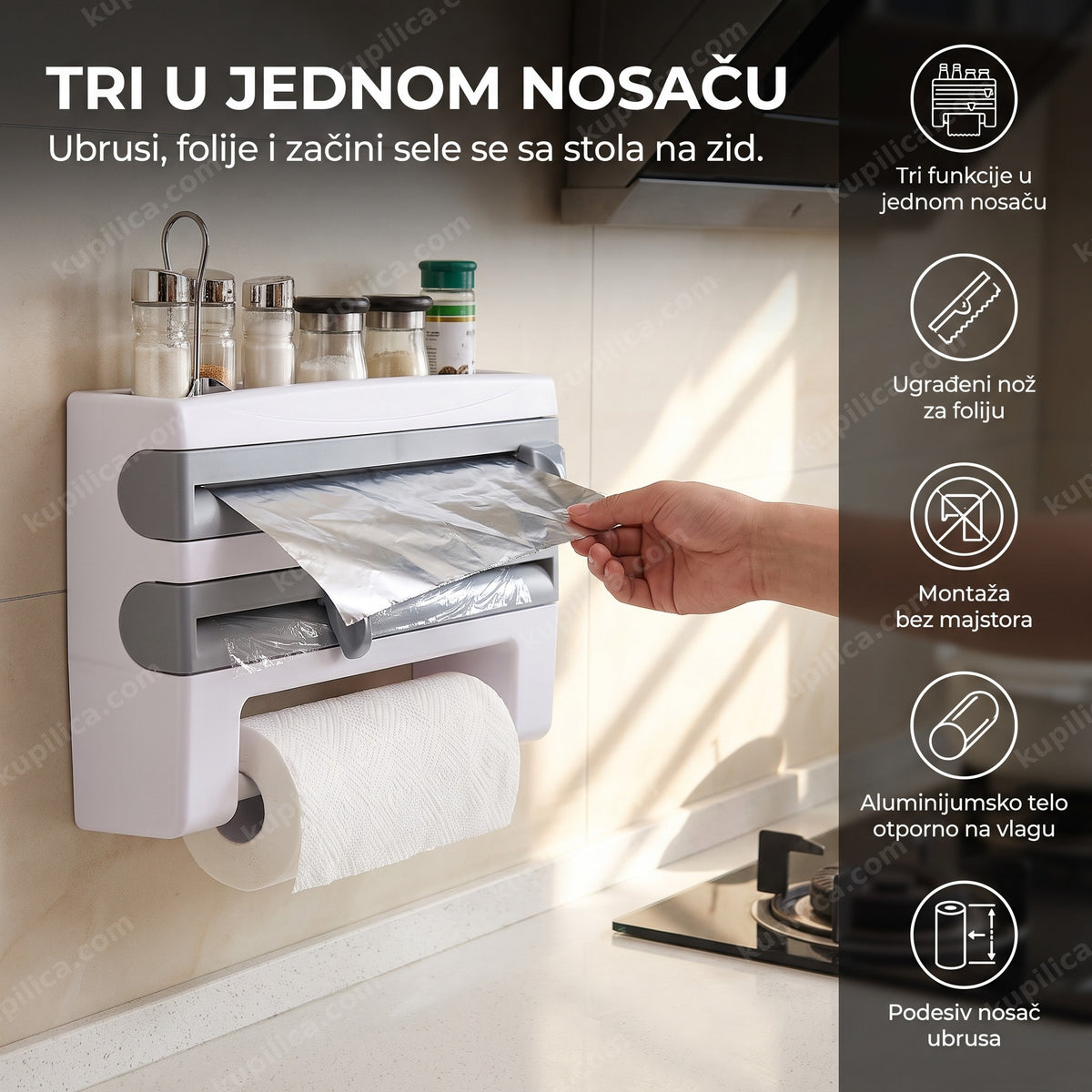 zidni držač za ubruse i foliju montiran u kuhinji, benefiti proizvoda