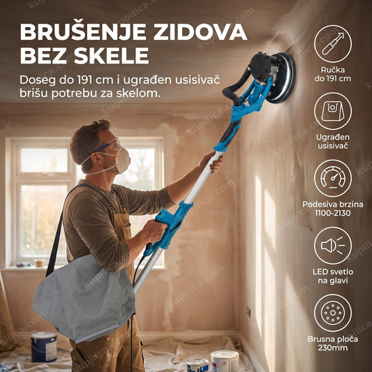 žirafa zidna brusilica sa led svetlom u upotrebi na zidu, benefiti proizvoda